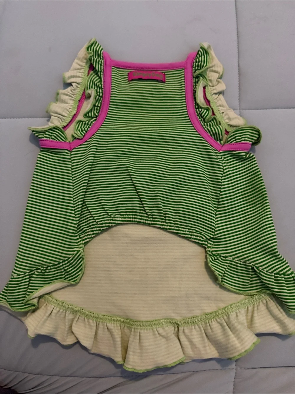 #0078 - Green & Pink Striped 'Dogalicious' Dog Dress